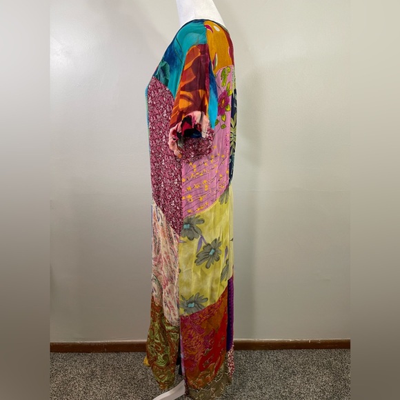 VTG Sacred Threads Quirky Bohemian Patchwork Lined Pencil Maxi Dress Sz S Hippie - Picture 4 of 10